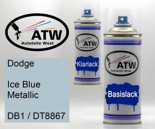Dodge, Ice Blue Metallic, DB1 / DT8867: 400ml Sprühdose + 400ml Klarlack - Set, von ATW Autoteile West.